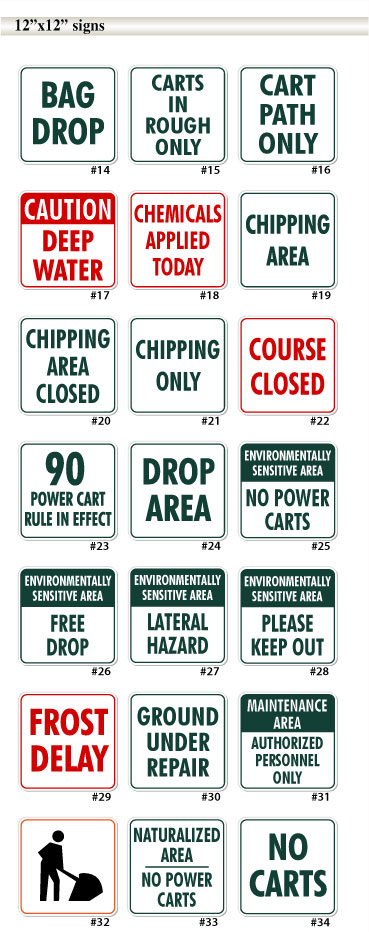 12inch by 12inch golf course signs